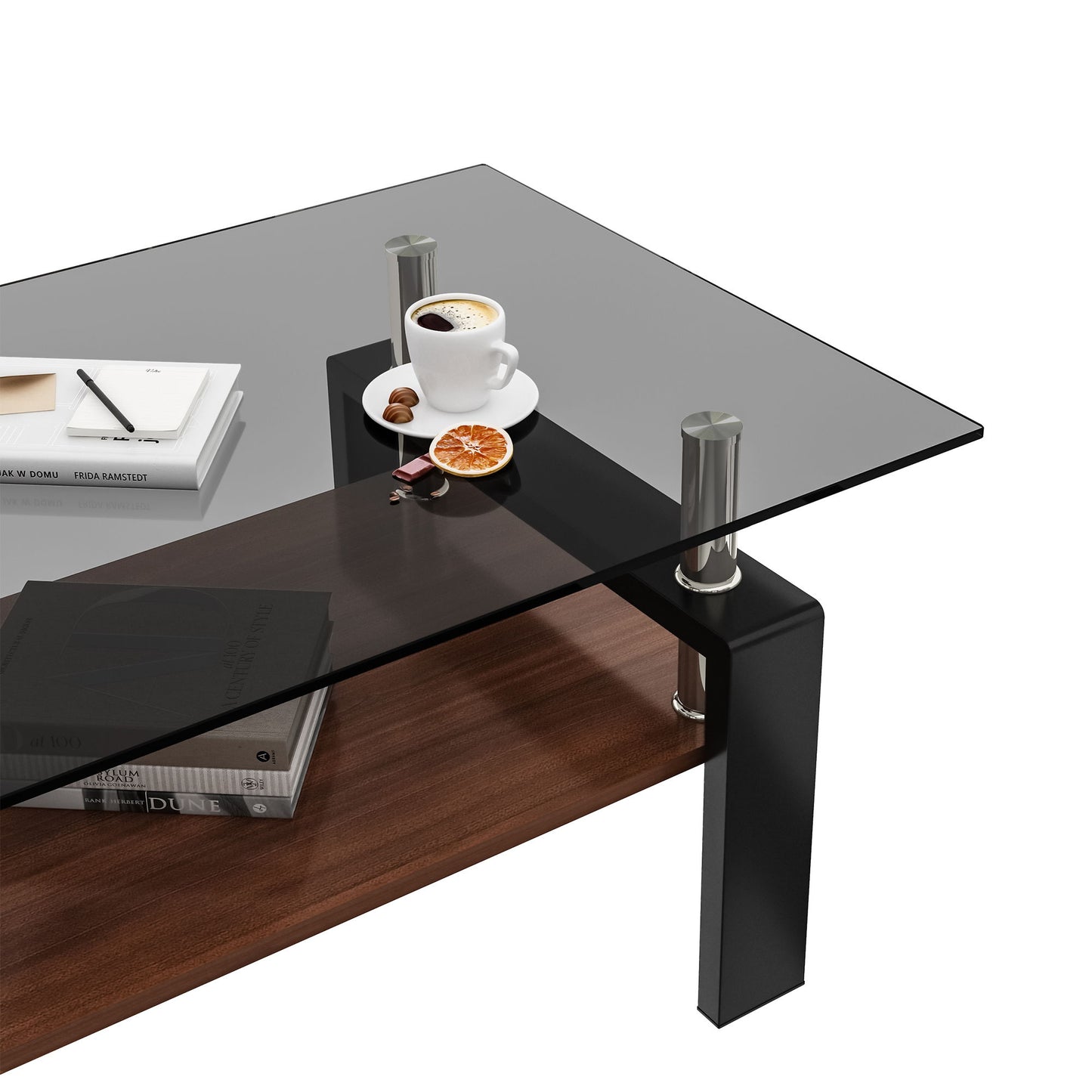 Modern Rectangular Coffee Table With Tempered Glass Top Layer - Gray