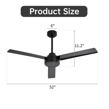 52" Outdoor Ceiling Fan Without Light, 3 Abs Blades Farmhouse Ceiling Fan With Remote Control 6-Speed Reversible Dc Motor For Living Room, Bedroom, Kitchen - Black
