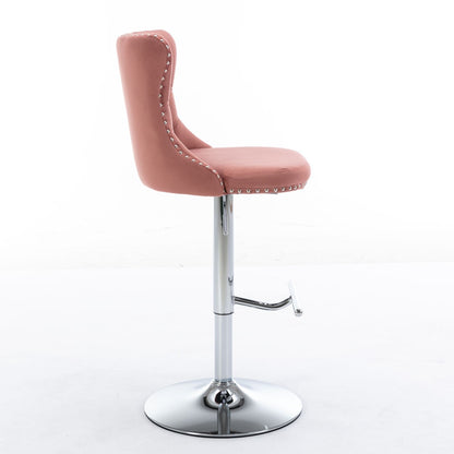 Swivel Velvet Barstools Adjusatble Seat Height From 25-33", Modern Upholstered Chrome Base Bar Stools With Backs Comfortable Tufted For Home Pub And Kitchen Island 1712Pk (Set of 2) - Pink