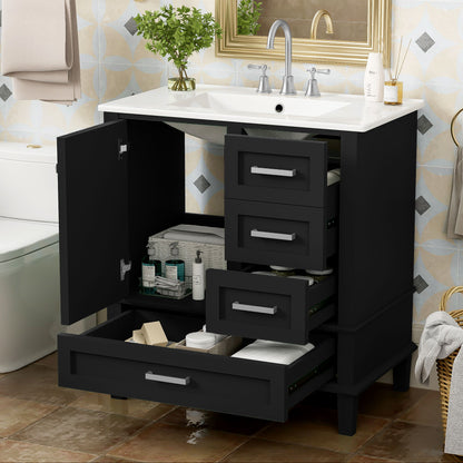 Bathroom Vanity, Modern Bathroom Cabinet With Sink Combo Set, Bathroom Storage Cabinet With A Soft Closing Door And 3 Drawers, Solid Wood Frame - Black