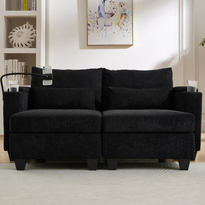 Convertible Chaise Lounge Loveseat Sofa Bed With USB Ports, Cup Holders, Phone Holder & Storage - Black