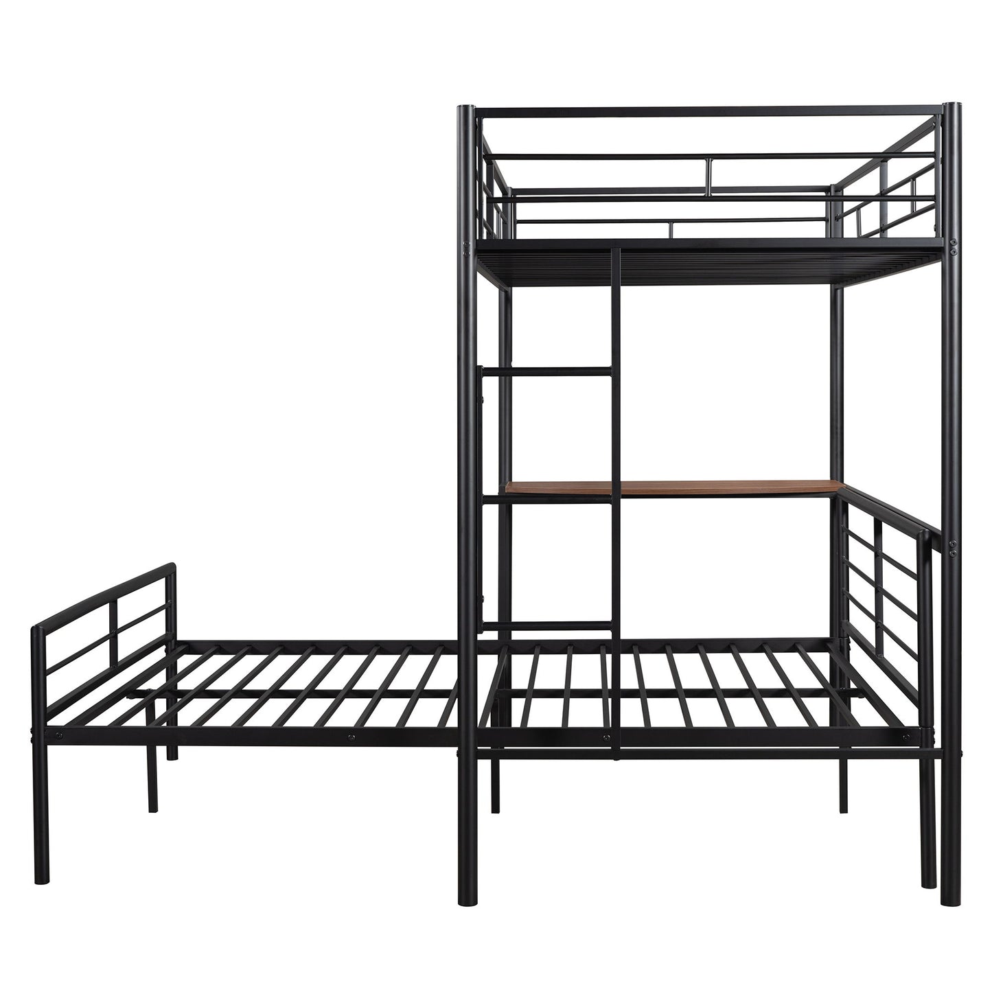 Twin Over Full Metal Bunk Bed With Desk, Ladder And Quality Slats For Bedroom - Metallic Black