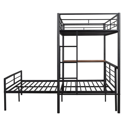 Twin Over Full Metal Bunk Bed With Desk, Ladder And Quality Slats For Bedroom - Metallic Black