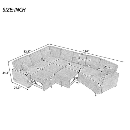 L-Shaped Sofa Sectional Sofa Couch Pull-Out Sofa Bed With Charging Devices And Cup Holders For Living Room - Blue Black