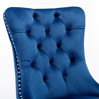 Nikki - Modern, High-End Tufted Solid Wood Contemporary Velvet Upholstered Dining Chair With Chrome Stainless Steel Plating Legs, Nailhead Trim, (Set of 2) - Blue / Chrome