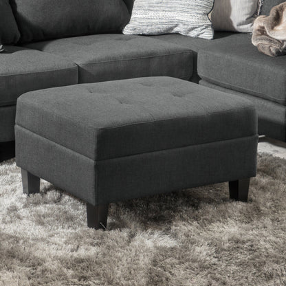 Classic Fabric Ottoman With Birch Wood Legs And High Quality Foam Padding - Dark Gray