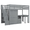 Twin Size Loft Bed With Stairs, Bookshelf, Drawers, Desk & Wardrobe, Space Saving Multifunctional Furniture - Gray