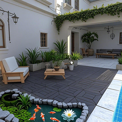 New Style Patio Deck Tiles, Diy Module Interlocking Decking Tiles Floor Tile Outdoor And Indoor, Easy And Quick Installation Court Tiles For Porch Poolside Balcony Backyard 44 Pieces - Dark Gray