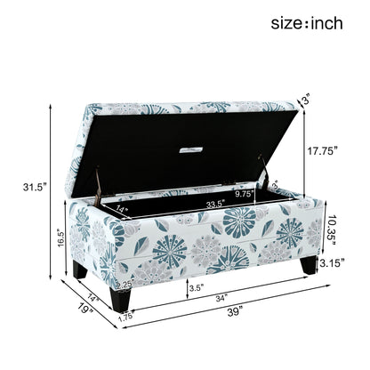 Luxury Storage Ottoman With Floral Patterned Fabric, Soft Close Hinges, Functional Footrest & Seat - Multicolor