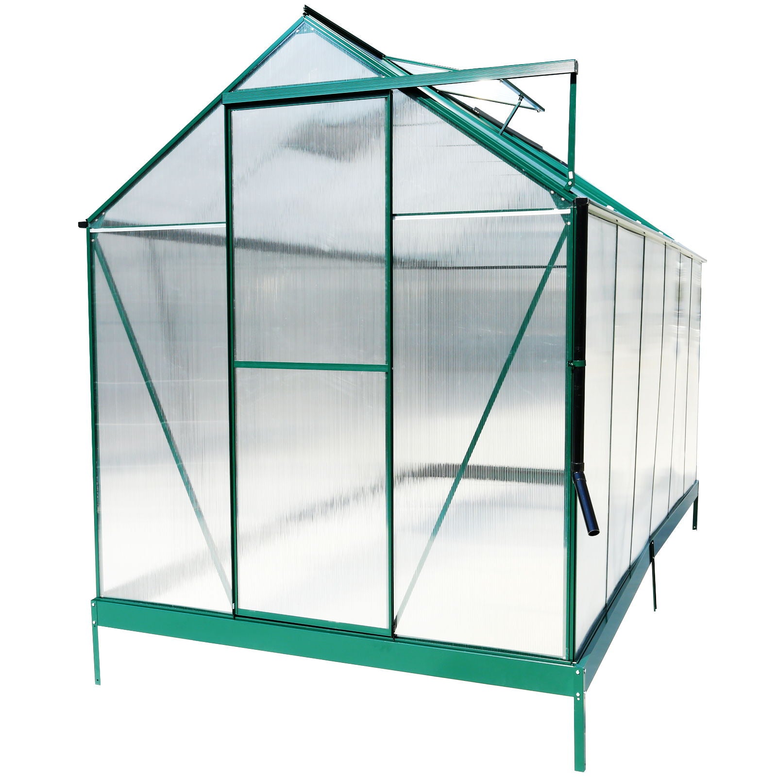 6.3'x12.2'x7' Polycarbonate Greenhouse, Heavy Duty Outdoor Aluminum Walk-In Green House Kit With Rain Gutter, Vent And Door For Backyard Garden - Green