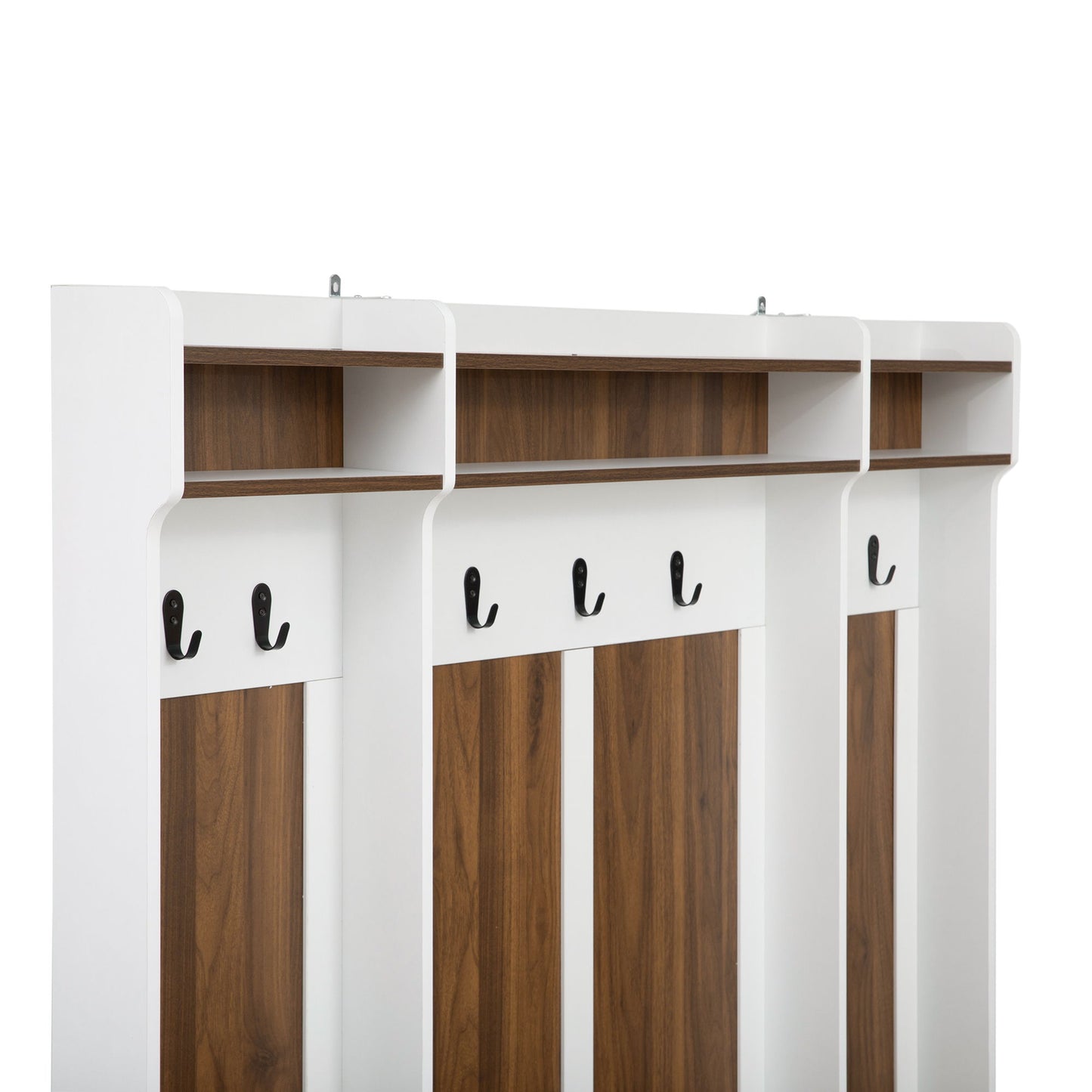 5 In 1 Entryway Bench With Coat Rack, 7 Sturdy Hooks, 2 Spacious Drawers And Adjustable Shelves, Wide Hall Tree With Metal Handles For Hallway - Brown / White