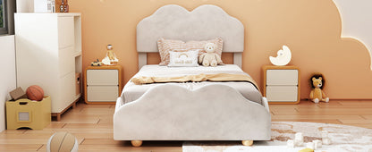 Twin Size Upholstered Platform Bed With Cloud Shaped Board - Beige