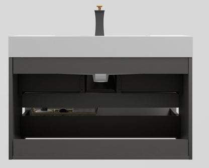 Alice - 36" Bathroom Vanity With Sink, Large Storage Wall Mounted Floating Bathroom Vanity For Modern Bathroom, One-Piece Sink Basin Without Drain And Faucet - Gray / White