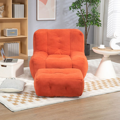 Fluffy Bean Bag Chair, Comfortable Bean Bag For Adults And Children, Super Soft Lazy Sofa Chair With Memory Foam And Ottoman, Indoor Modern Focus Bean Bag Chair For Living Room, Bedroom, Apartment - Red