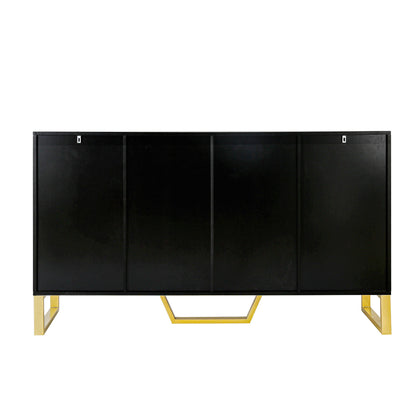 Modern Sideboard With Four Doors, Metal Handles & Legs And Adjustable Shelves Kitchen Cabinet - Black