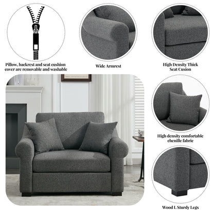 Modern Chenille Oversized Armchair, Chair And A Half, Single Sofa For Bedroom, Living Room, Wide - Gray