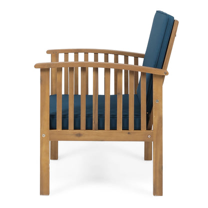Casa Acacia Wood Club Chair (Set of 2) With Weather Resistant Cushions - Brown / Dark Teal