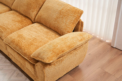 Modern Deep 3 Seat Sofa Couch With Ottoman, Polyester Sofa Sleeper Comfy Upholstered Furniture For Living Room - Yellow