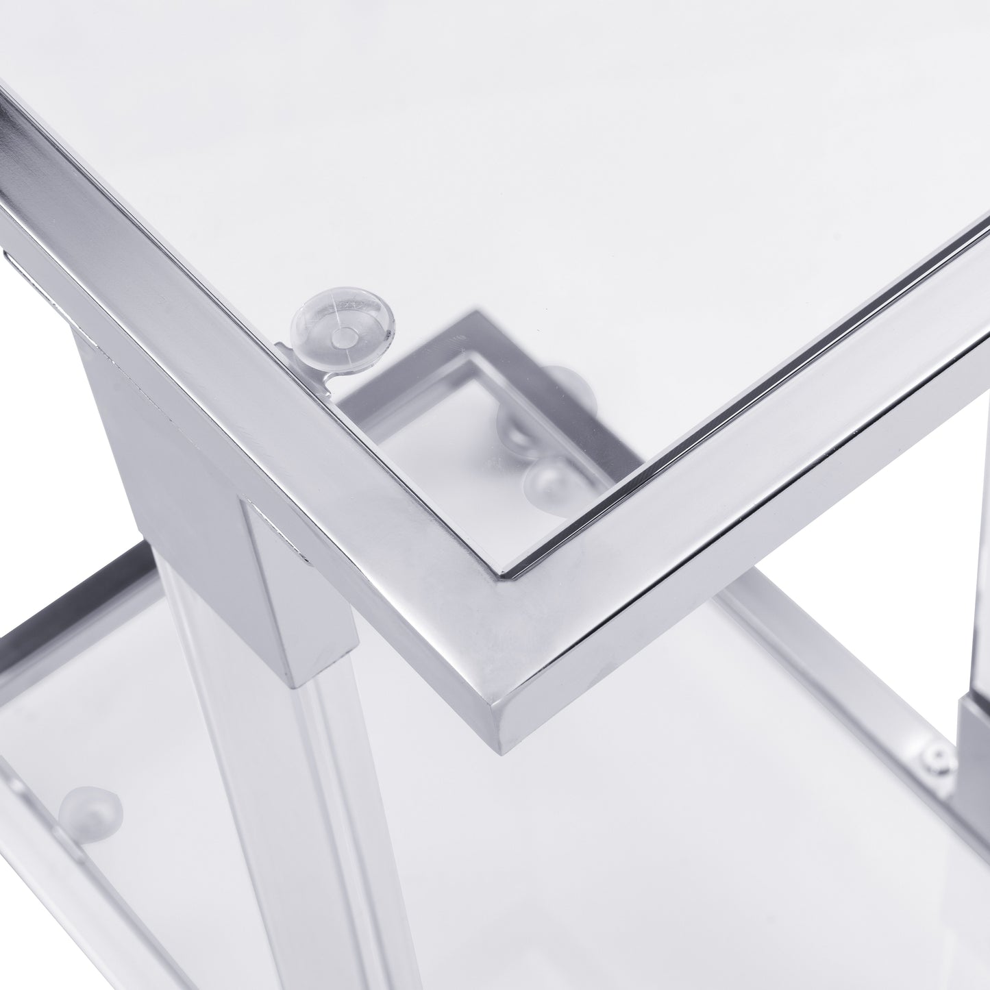 Glass Side Table, Acrylic End Table, Glass Top C Shape Square Table With Metal Base For Living Room, Bedroom, Balcony Home And Office - Chrome
