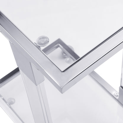 Glass Side Table, Acrylic End Table, Glass Top C Shape Square Table With Metal Base For Living Room, Bedroom, Balcony Home And Office - Chrome