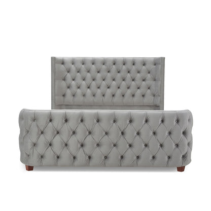 Brooklyn - Queen Tufted Panel Bed Headboard And Footboard Set - Opal Gray