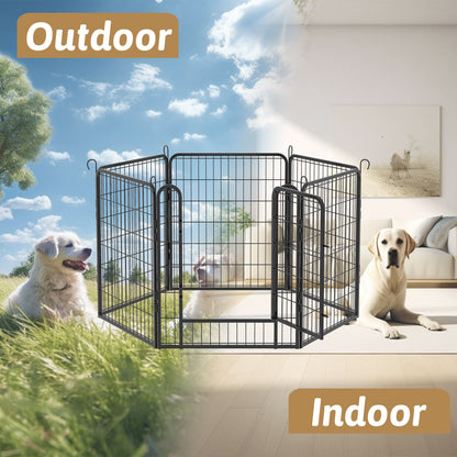 53.94" 6 Panels Heavy Duty Metal Playpen With Door, Dog Fence Pet Exercise Pen For Outdoor, Indoor - Black