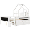 Full Size House Bed With Ladder And Storage Drawers Platform With Blackboard, No Box Spring - White