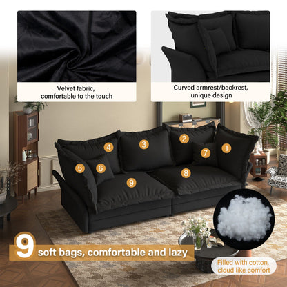 Modern Comfy Upholstered Sofa Cloud Couch, Deep Seat Couches With Multiple Large Soft Pillows, Convertible Deep Seat Chaise Longue For Living Room - Black