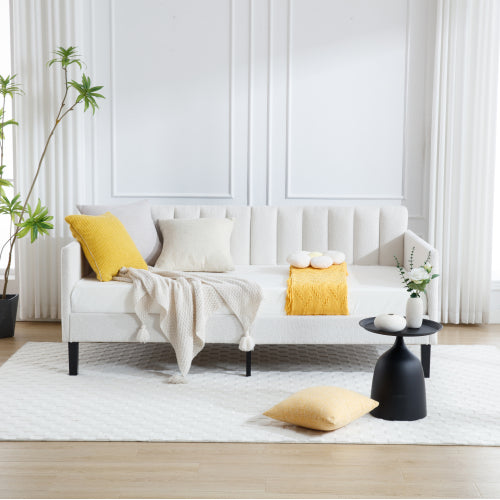 Elena - Twin Boucle Upholstered Daybed, Ribbed Tufted Backrest - Ivory