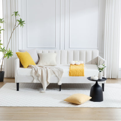 Elena - Twin Boucle Upholstered Daybed, Ribbed Tufted Backrest - Ivory