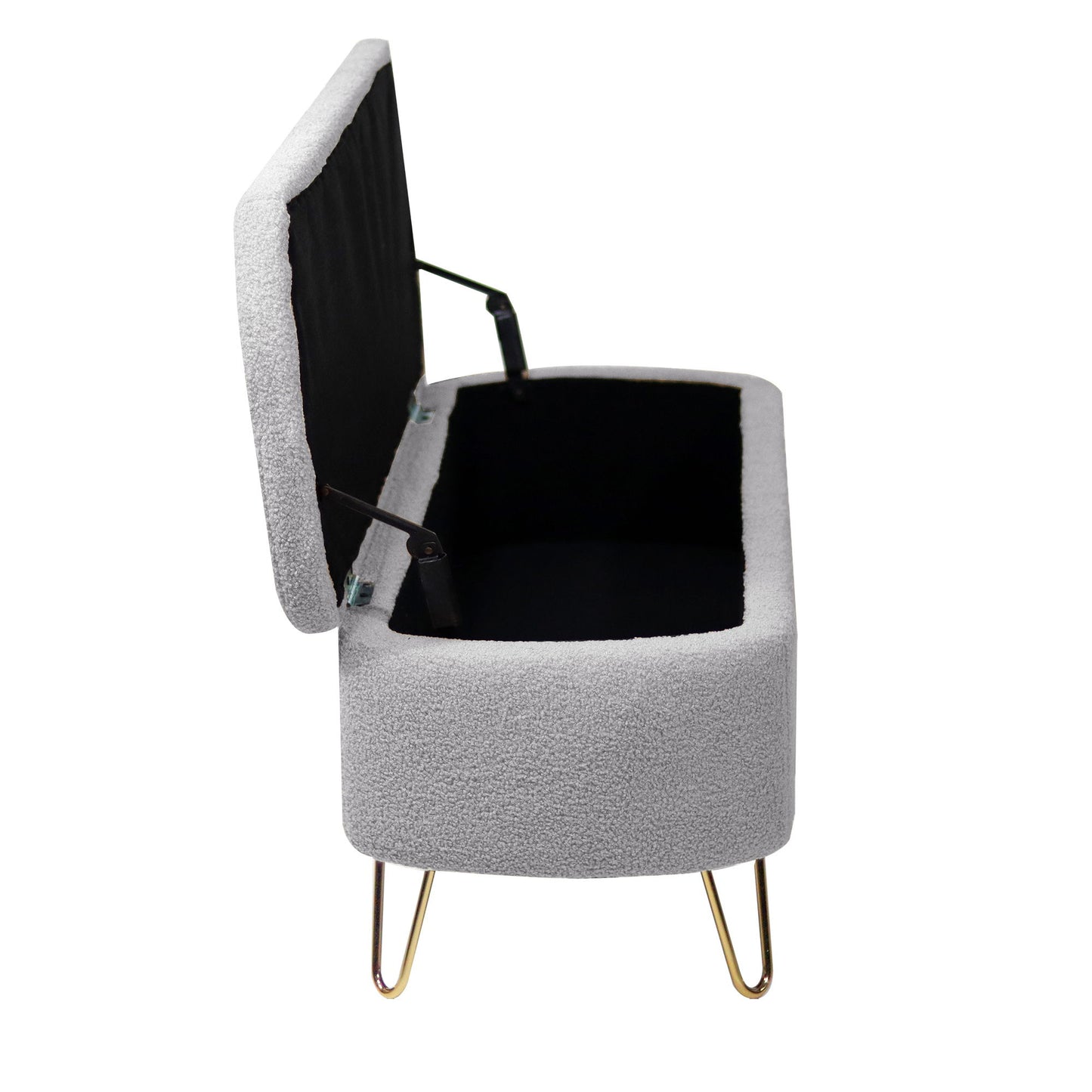 Storage Ottoman Bench For End Of Bed Gold Legs, Modern Gray Faux Fur Entryway Bench Upholstered Padded With Storage For Living Room Bedroom - Gray