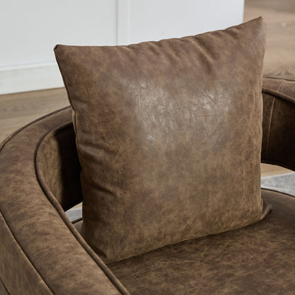 Swivel Accent Open Back Barrel Chair Modern Comfy Sofa Chair With Weathered Base For Living Room, Club Chair Leisure Arm Chair For Lounge - Coffee