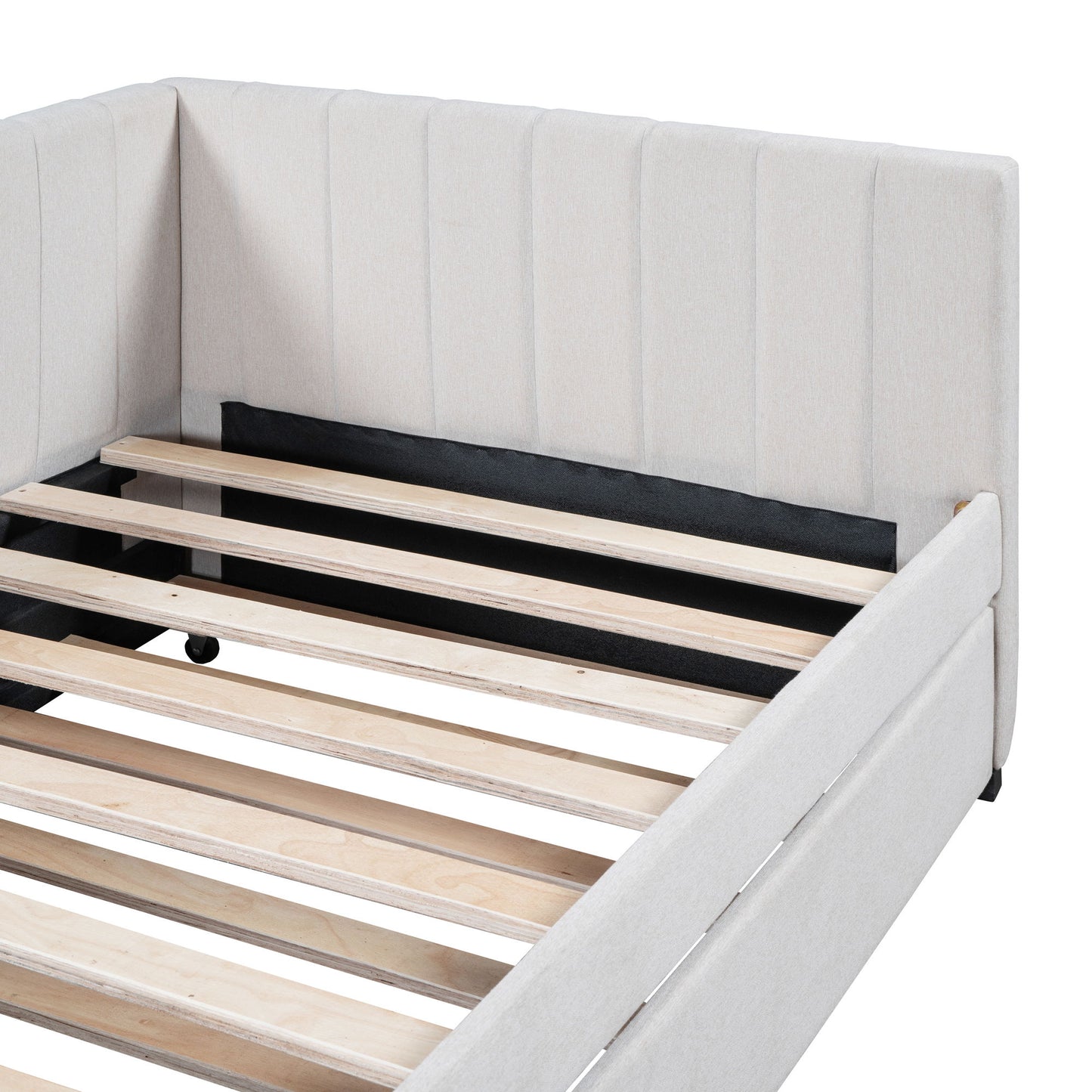 Twin Size Sofa Bed Upholstered Daybed With Trundle Frame No Box Spring Needed, Linen - Beige