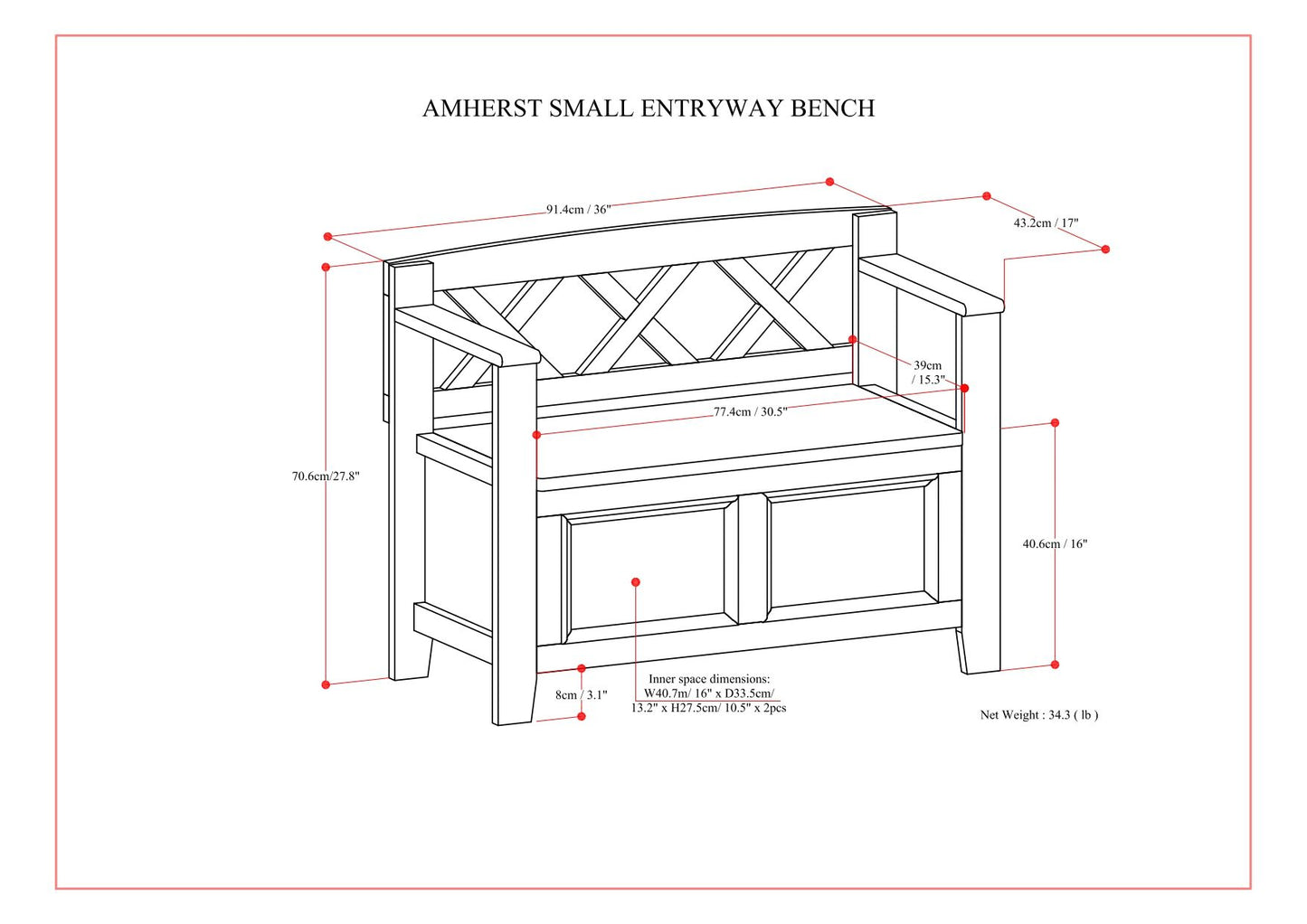 Amherst - Small Entryway Storage Bench - White