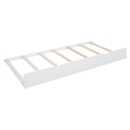 Full Size Wooden Daybed & Twin Size Trundle, And All In One Cabinet And Shelf - White