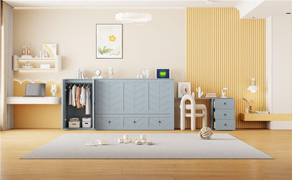 Queen Size Murphy Bed With USB Port, Large Drawer, And Wardrobe / Desk Combo Versatile Cabinet Bed - Gray