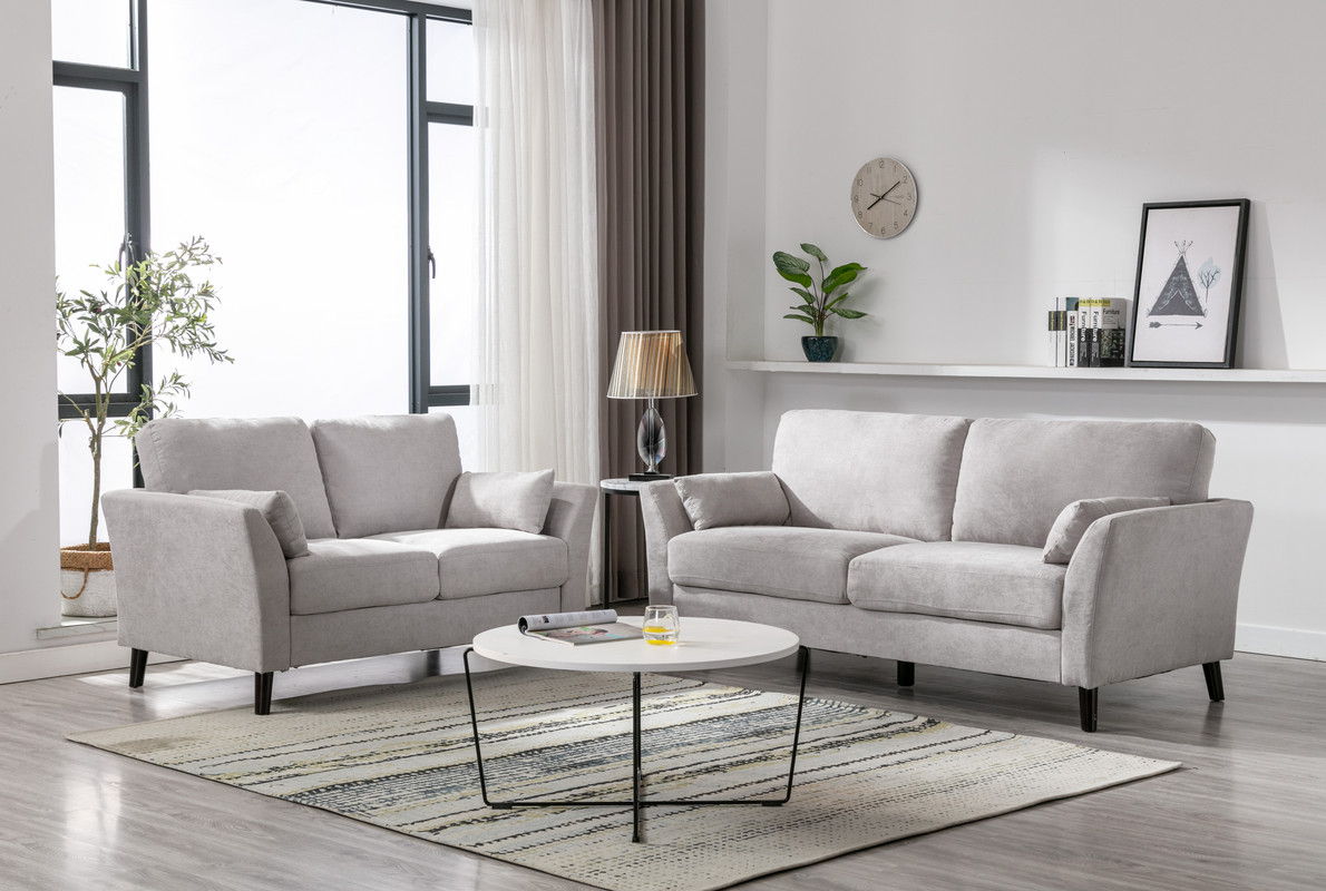Damian - Woven Living Room Fabric Sofa, Loveseat (Set of 2) - Light Gray