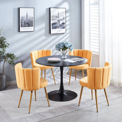 Modern Dining Chair (Set of 2) With Iron Tube Wood Color Legs, Shorthair Cushions And Comfortable Backrest, Suitable For Dining Room, Living Room, Cafe, Simple Structure - Yellow