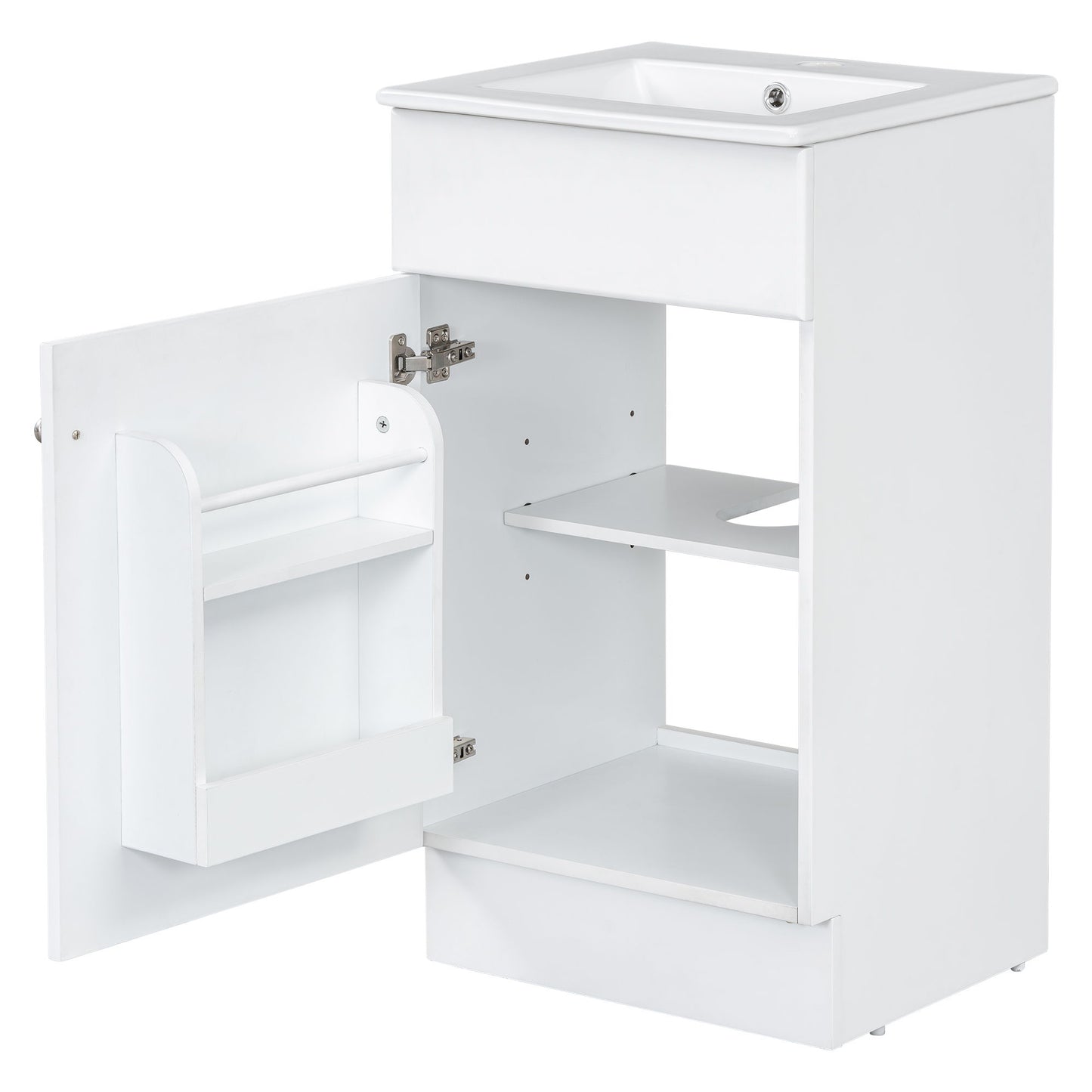18" Bathroom Vanity With Sink, & Ceramic, Adjustable Shelf - White