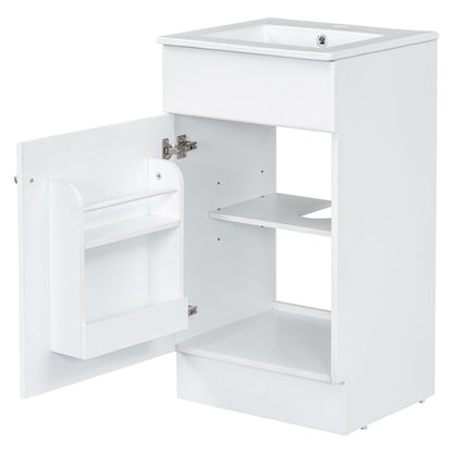 18" Bathroom Vanity With Sink, & Ceramic, Adjustable Shelf - White
