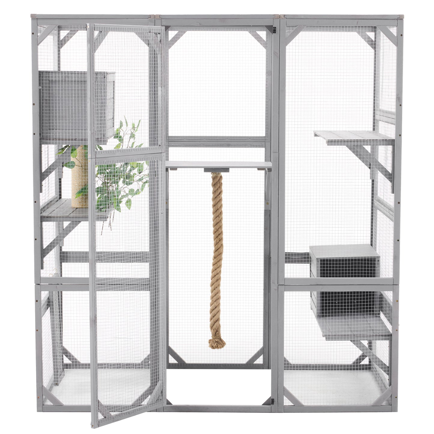 Outdoor Cat House, Diy Cat Enclosure Catio With Double Enter Doors - Light Gray