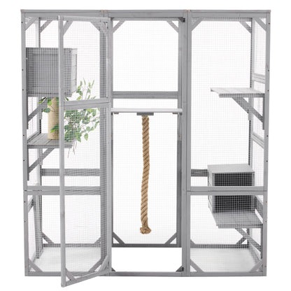 Outdoor Cat House, Diy Cat Enclosure Catio With Double Enter Doors - Light Gray