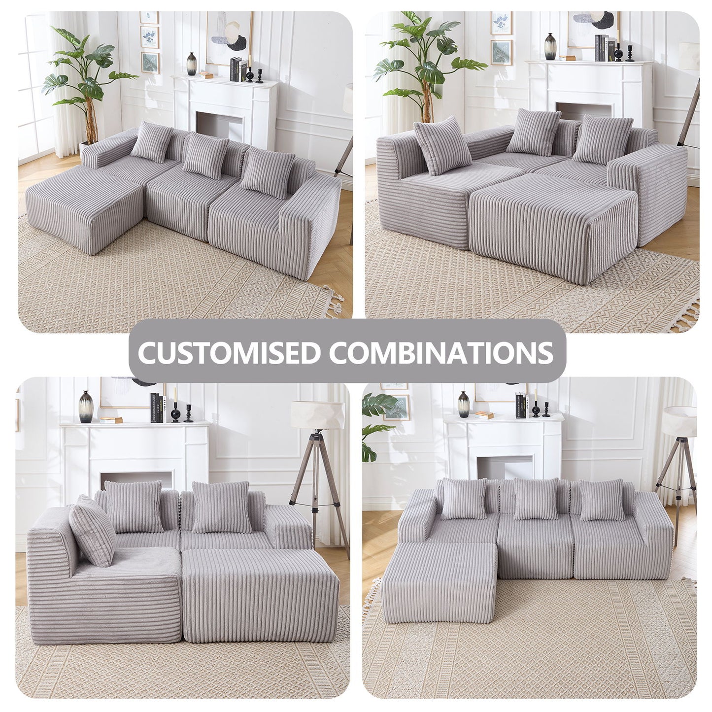 Modern Minimalist Modular Sectional Sofa L - Shape Upholstered Cloud Couch With Deep Seats - Light Gray