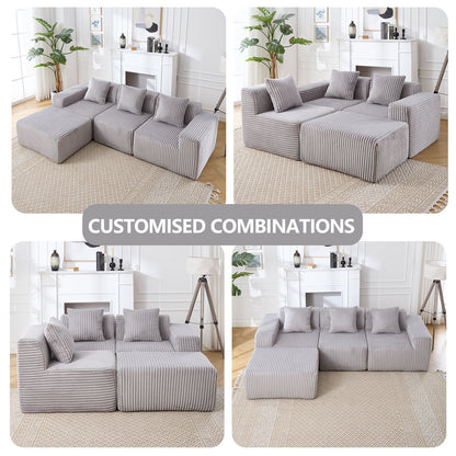 Modern Minimalist Modular Sectional Sofa L - Shape Upholstered Cloud Couch With Deep Seats - Light Gray