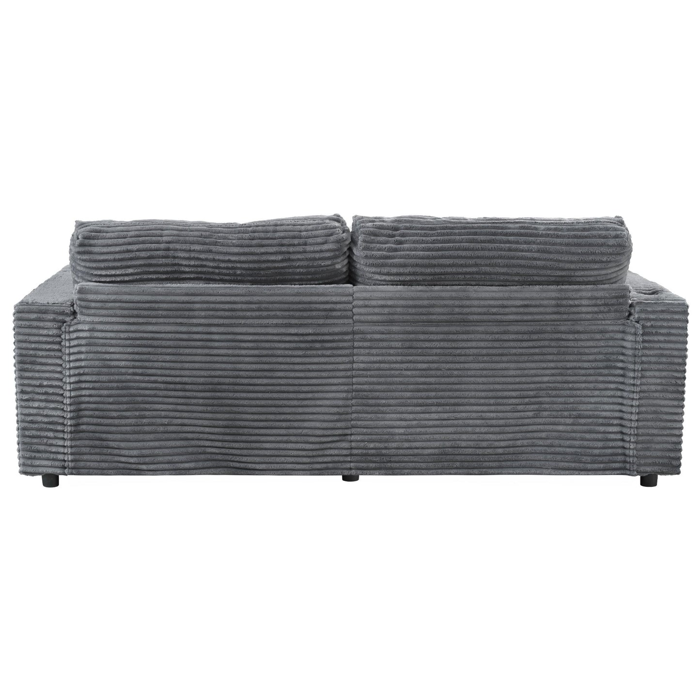 Oversized Loveseat Chaise Lounge Sectional Sofa Bed Corduroy Sleeper Sofa With 2 USB Ports, 2 Cup Holders And 2 Throw Pillows For Living Room And Bedroom - Dark Gray