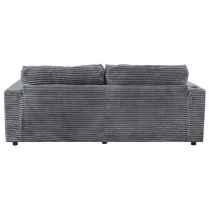 Oversized Loveseat Chaise Lounge Sectional Sofa Bed Corduroy Sleeper Sofa With 2 USB Ports, 2 Cup Holders And 2 Throw Pillows For Living Room And Bedroom - Dark Gray
