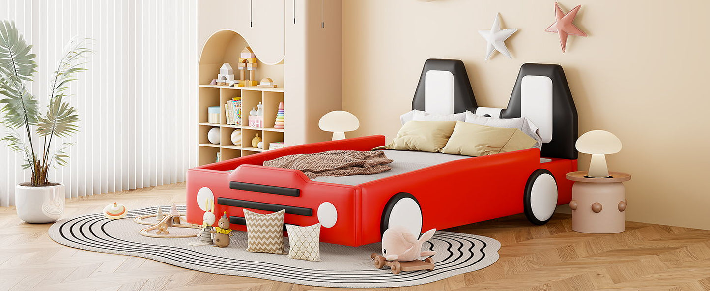 Twin Size Race Car Shaped, Platform Bed & Wheels - Red