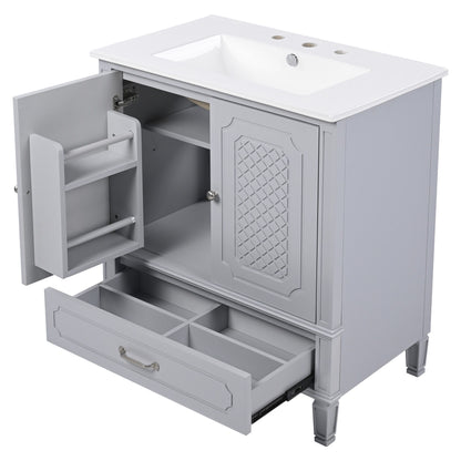 Vintage Style 30" Bathroom Vanity With Sink, Multi Functional Storage, Soft Closing Door - Gray