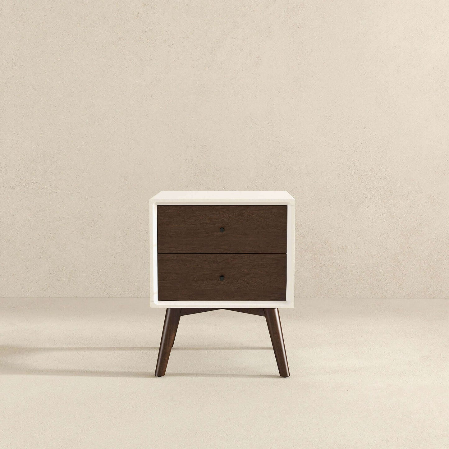 Caroline - Mid-Century Modern Style White Night Stand 2 Drawer - Dark Brown / White
