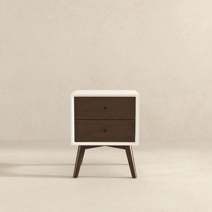 Caroline - Mid-Century Modern Style White Night Stand 2 Drawer - Dark Brown / White